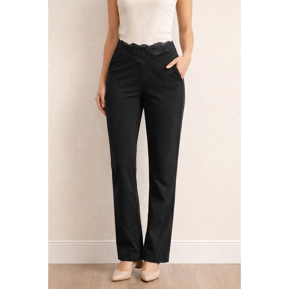 SHEIN Womens XS Black Work Dress Pants Lace Waist Casual Office Stretch